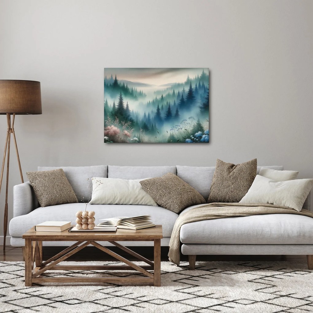 Tablou - Peisaj forestier cu ceață (70x50 cm)