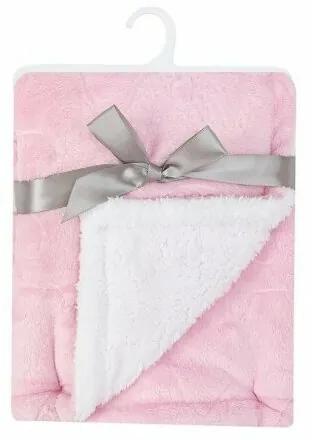 Paturica pufoasa cu 2 fete pentru bebelusi 91 x 76 cm - alb si roz