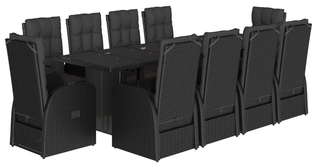 3277642 vidaXL Set mobilier de exterior cu perne, 11 piese, negru, poliratan