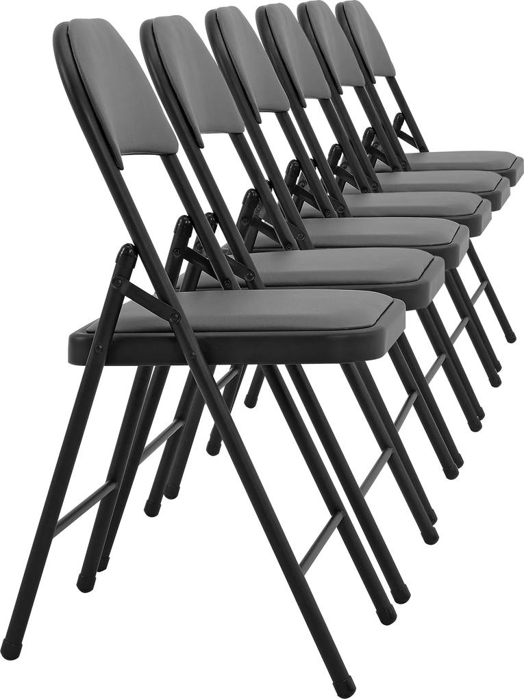 [pro.tec]® Set 6 scaune pliabile birou, conferinta, 80 x 46 cm, piele sintetica, gri