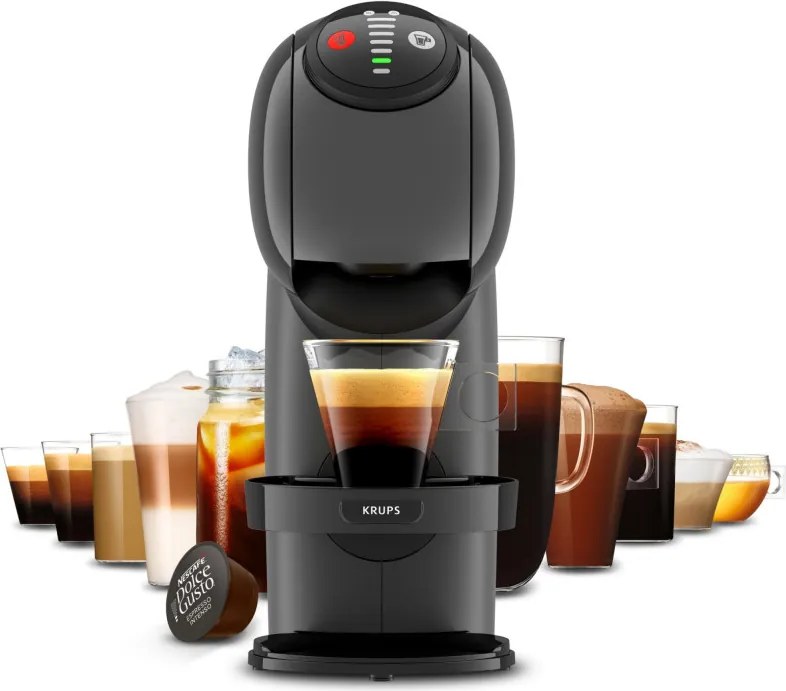 Espressor Krups KP243B10 NDG GENIO S ANTHRACITE, 1500 W, 15 bar, 0,8 l, Compatibil cu capsulele NESCAFÉ® Dolce Gusto®, LED, Functie XL, Gri/Antracit