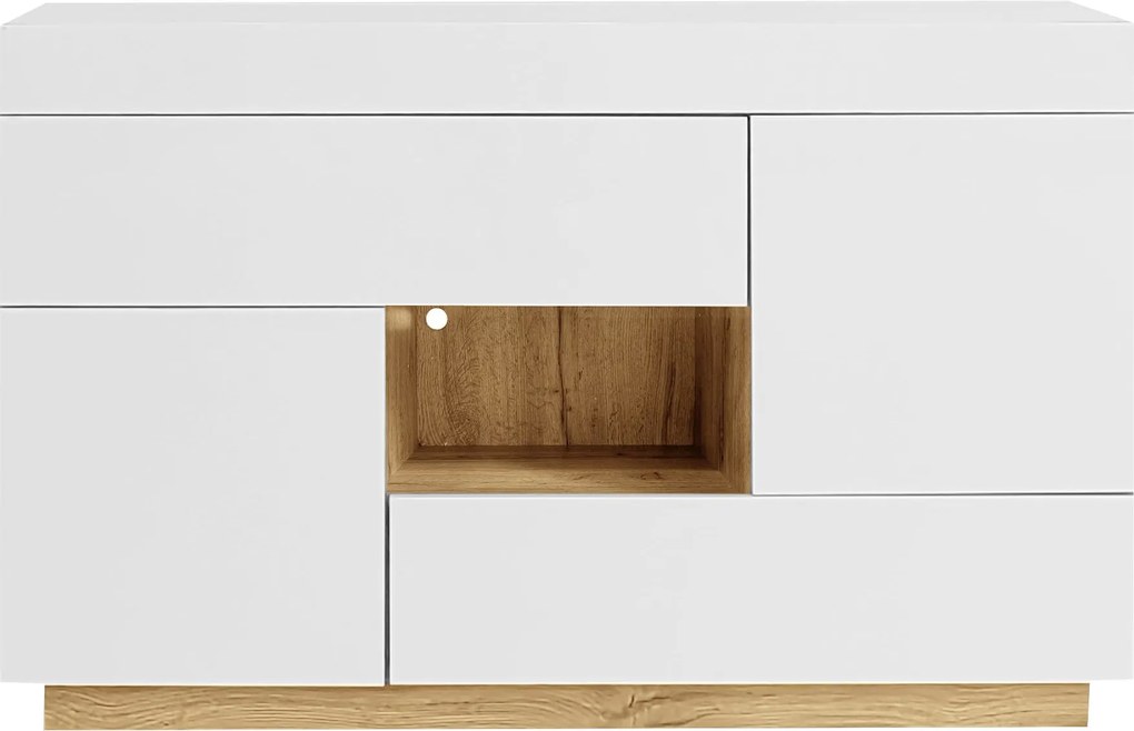 Bufet cu iluminare LED, vitrină cu sertare, 120x37x76,5 cm, Alb