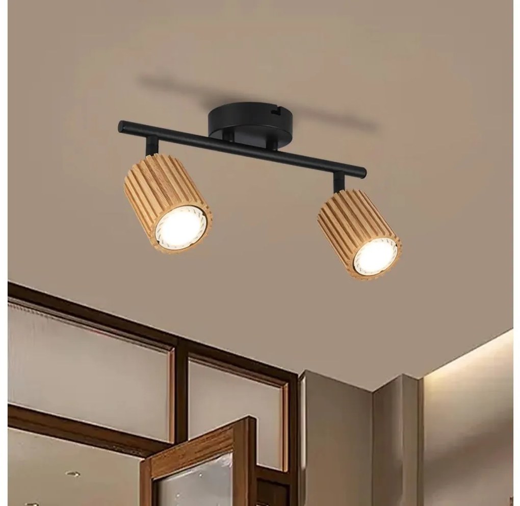 Brilagi - Lampă spot MODERN WOOD 2xGU10/8W/230V lemn de cauciuc/negru
