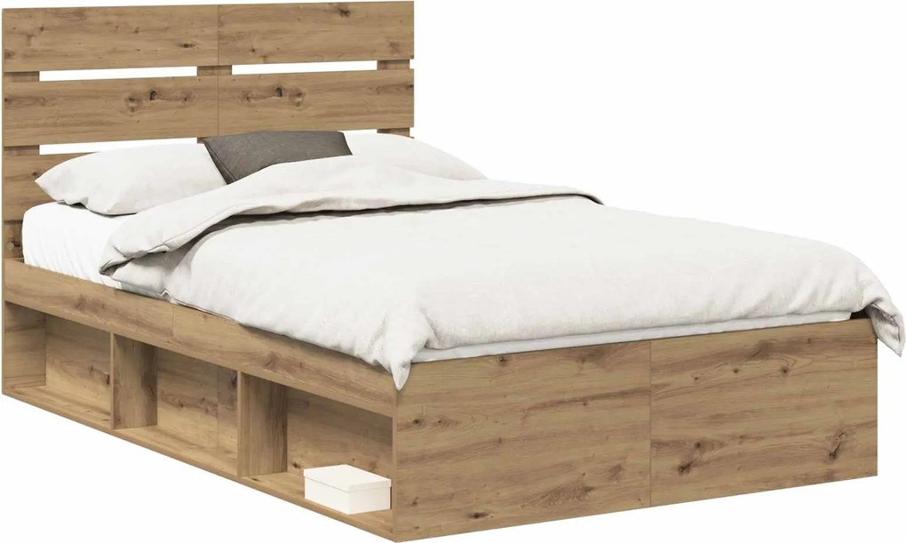 vidaXL Cadru de pat Stejar artizanal 120 x 190 cm Lemn de pin masiv