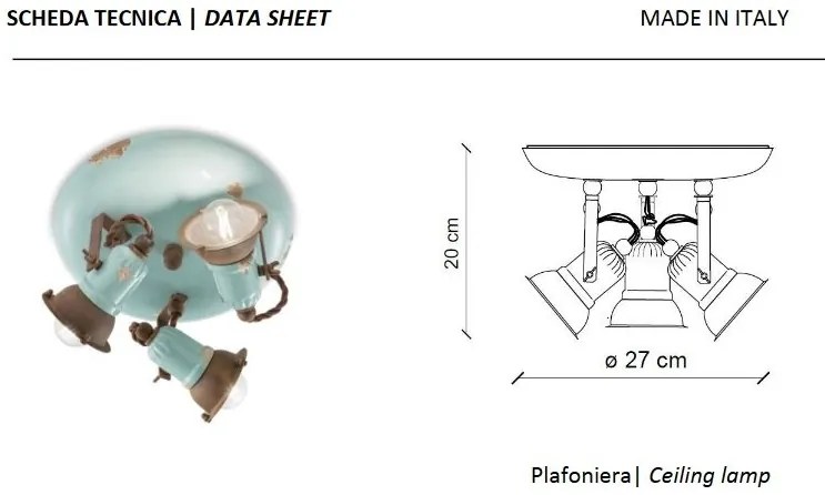 Plafoniera cu 3 spoturi design retro realizata manual din ceramica LOFT