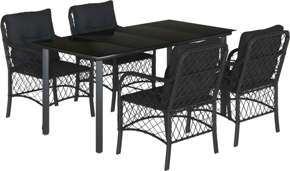 vidaXL Set mobilier de grădină cu perne, 5 piese, negru, poliratan