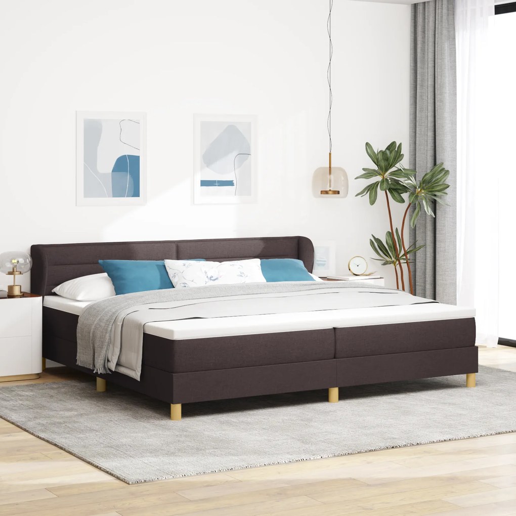vidaXL Pat box spring cu saltea, maro închis, 200x200 cm, textil