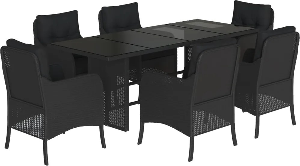 vidaXL Set mobilier de grădină cu perne, 7 piese, negru, poliratan