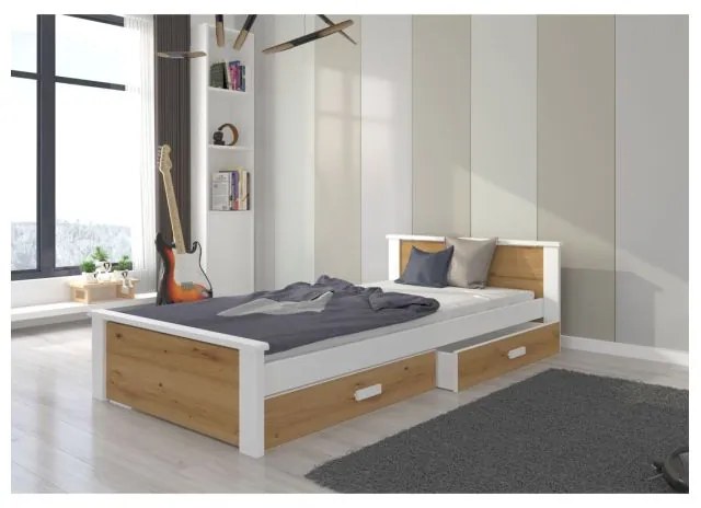 Pat Dormitor ALDEX Cu Sertar Stejar Inchis/Alb 80x180cm