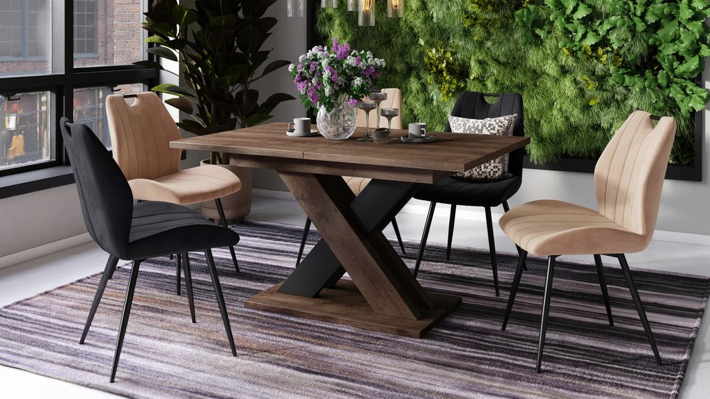 Mazzoni KARO Stejar Maro/Negru Mat – MASĂ/MĂSUȚĂ DE CAFEA MODERNĂ CU BLAT EXTENSIBIL până la 180 cm