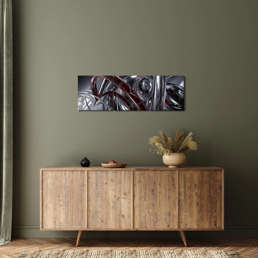 Tabloul cu abstracție în gri (cu ceas) (90x30 cm)