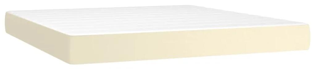 Pat box spring cu saltea, crem, 160x200 cm, piele ecologica Crem, 160 x 200 cm, Design simplu