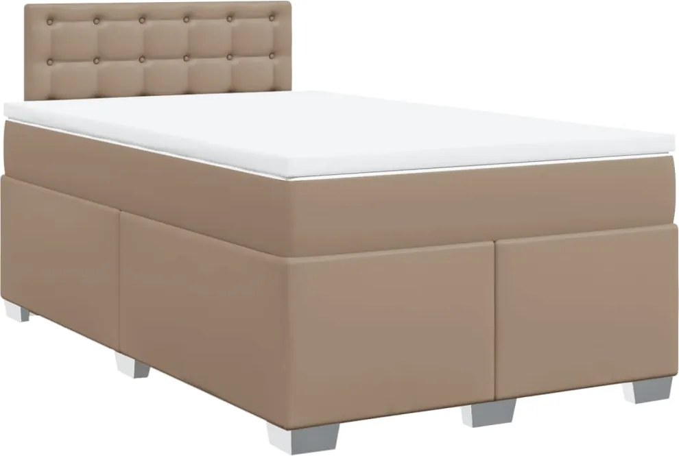 vidaXL Pat box spring cu saltea, cappuccino, 120x200cm piele ecologică