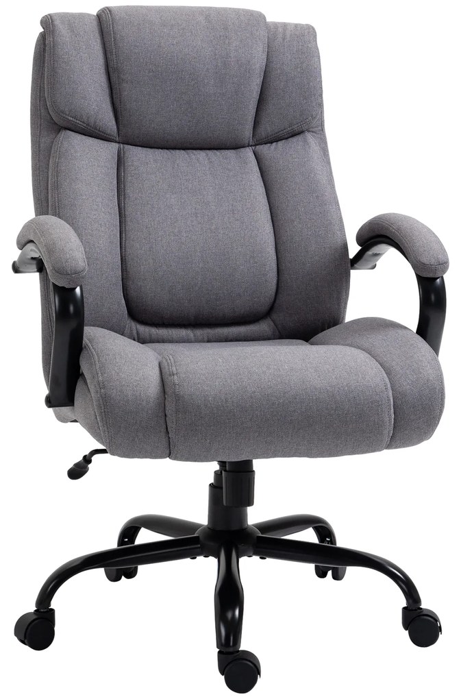 Vinsetto Scaun de birou, Scaun de șef ergonomic, Scaun de birou căptușit cu brațe, Scaun rotativ cu înălțime reglabilă și funcție de legănare, aspect de in, rezistent până la 220 kg, Gri deschis | Aosom Romania