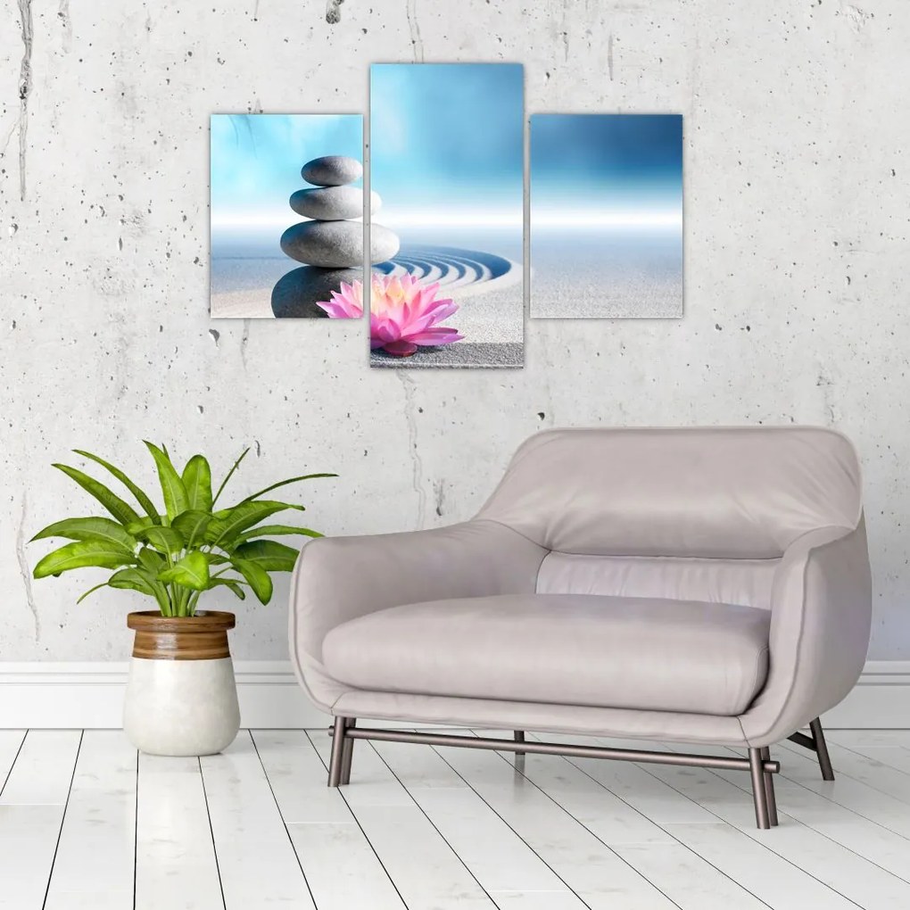 Tablou cu nisip, crin și pietrele spa (90x60 cm)