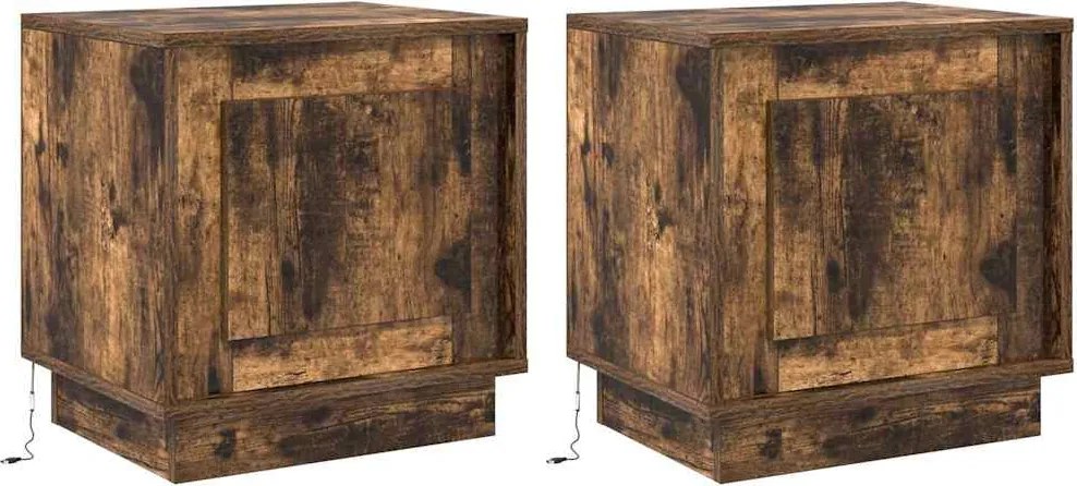 vidaXL Dulap de noapte 2 pcs Stejar fumuriu 44 x 34,5 x 45 cm