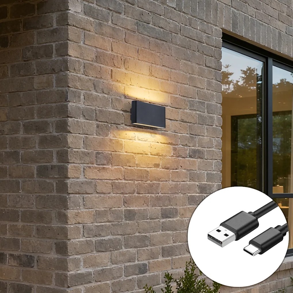 Lampă de perete neagră cu senzor magnetic în 4 trepte, cu LED reîncărcabil - Batt