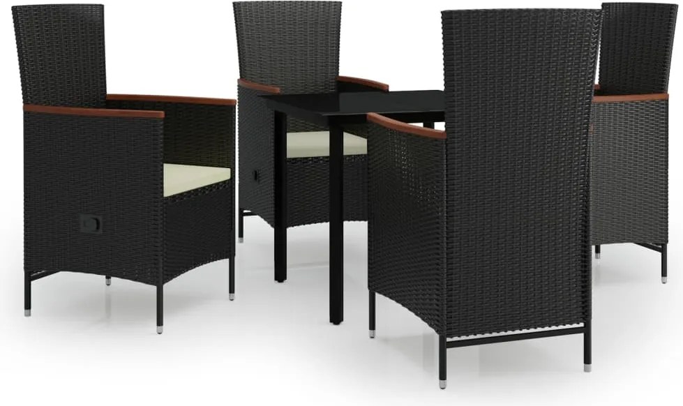 vidaXL Set masă pentru grădină, 5 piese, cu perne, negru