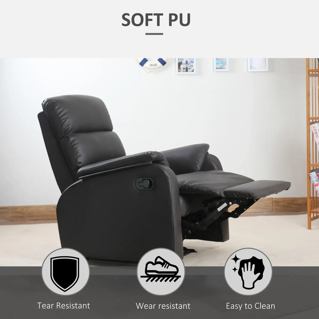 HOMCOM Fotoliu Relax Rabatabil Manual in Piele Sintetica, Maro, 75x92x99cm | Aosom Romania