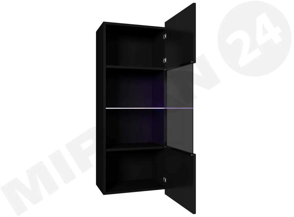 Vitrină de perete Brolani BR11 (negru + negru lucios) (cu iluminat LED alb). 1106334