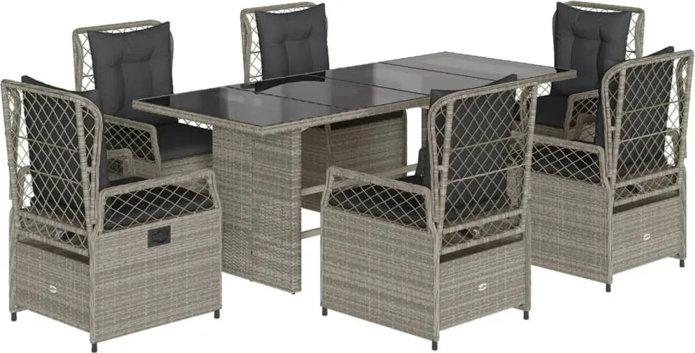 vidaXL Set mobilier de grădină cu perne, 7 piese gri deschis poliratan