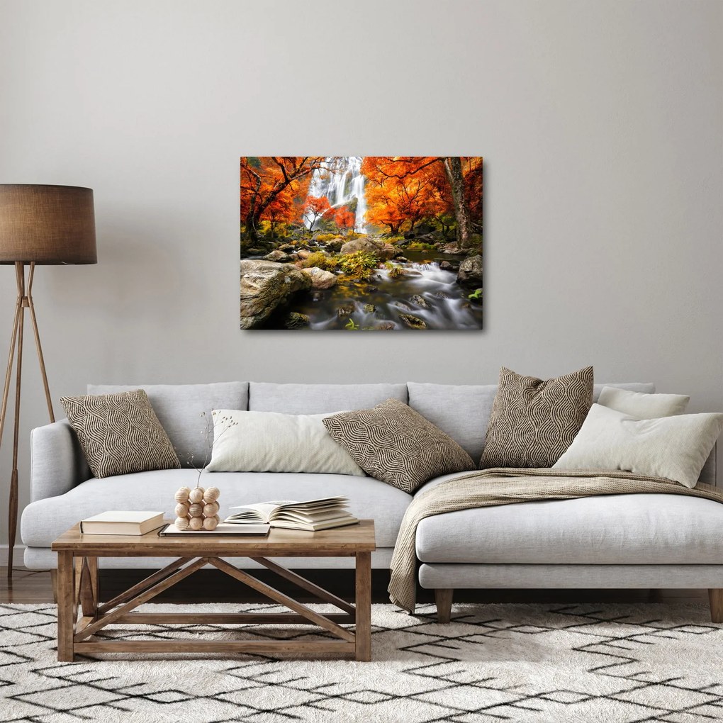 Tablou - Cascade în pădurea portocalie (70x50 cm)