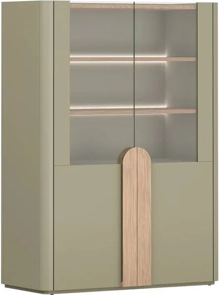 Vitrină cu două uși Amilio 100 cm - eucalipt / stejar baltic dune / mânere stejar natural