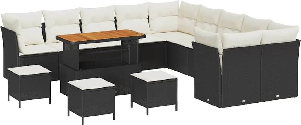 vidaXL Set de canapele pentru grădină 14 pcs Negru și Crem poliratan