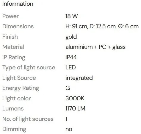 Aplica LED baie iluminat elegant IP44 Fayette H-91cm