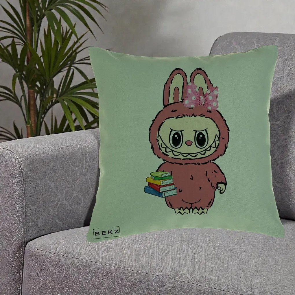 Perna Personalizata Labubu Roz cu Funda si Carti, 40x40 cm, Verde, Husa Detasabila, Perna Inclusa, BEKZ®