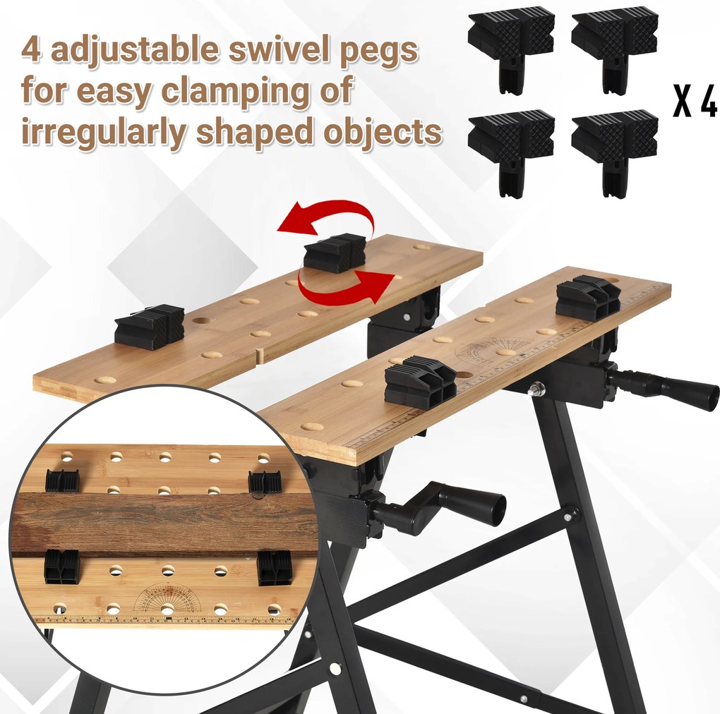 HOMCOM Banchet de Lucru Pliabil 4 Menghine, Riglă și Goniometru Capacitate 150 kg | Aosom Romania