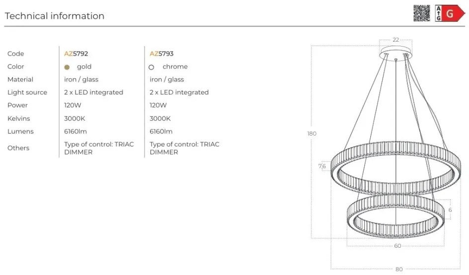 Lustra suspendata LED SPARK 60+80 DIMM CH