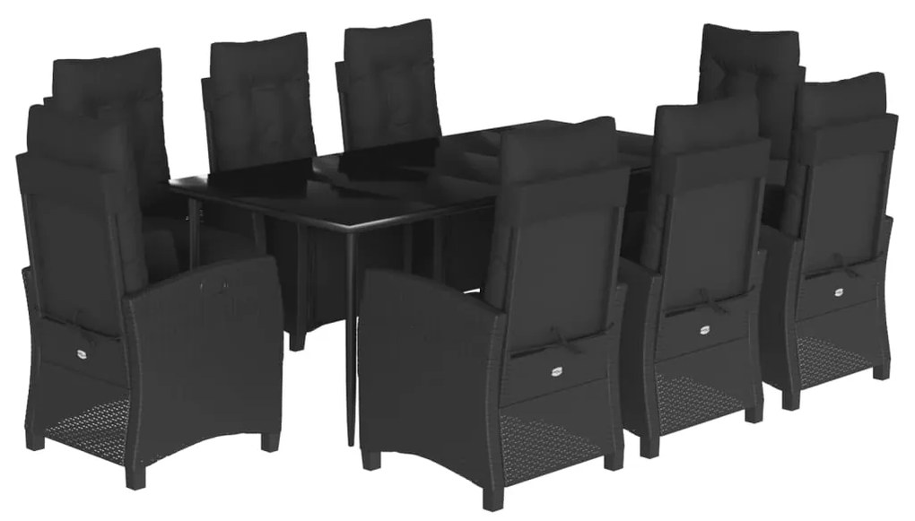 3212966 vidaXL Set mobilier de grădină cu perne, 9 piese, negru, poliratan