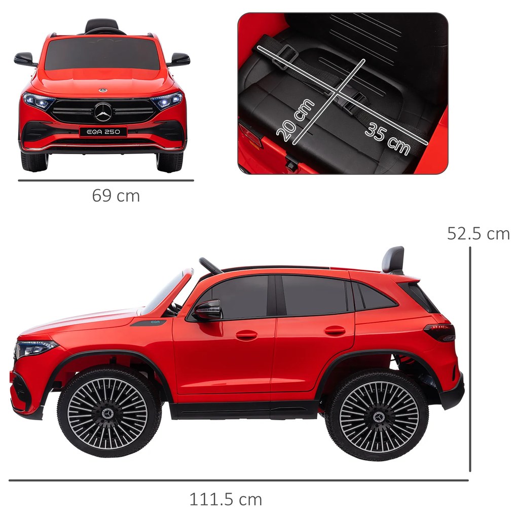 HOMCOM Mașină Electrică cu Licență Mercedes, Auto pentru Copii cu Telecomandă, Faruri și Claxon, 111.5x69x52.5 cm, Roșie