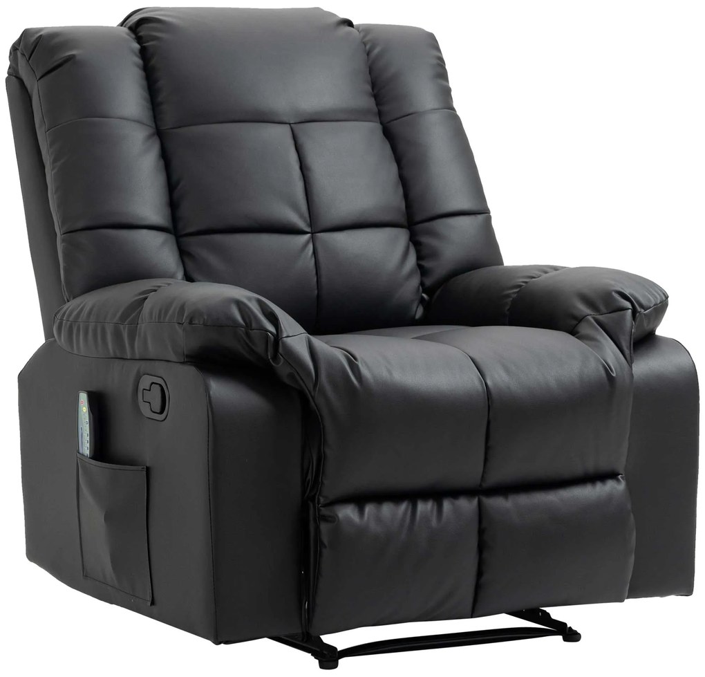 HOMCOM Scaun de Masaj Relaxant, Scaun de Relaxare, 8 Puncte de Vibrații, Funcție de Așezare, Piele Ecologică, negru, 94x99x99cm | Aosom Romania