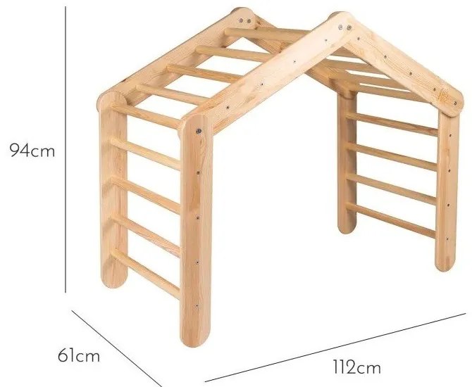 Triunghi Pikler de cățărat albastru deschis/în culoare naturală din lemn de pin 112x61x94 cm Montessori – Meowbaby