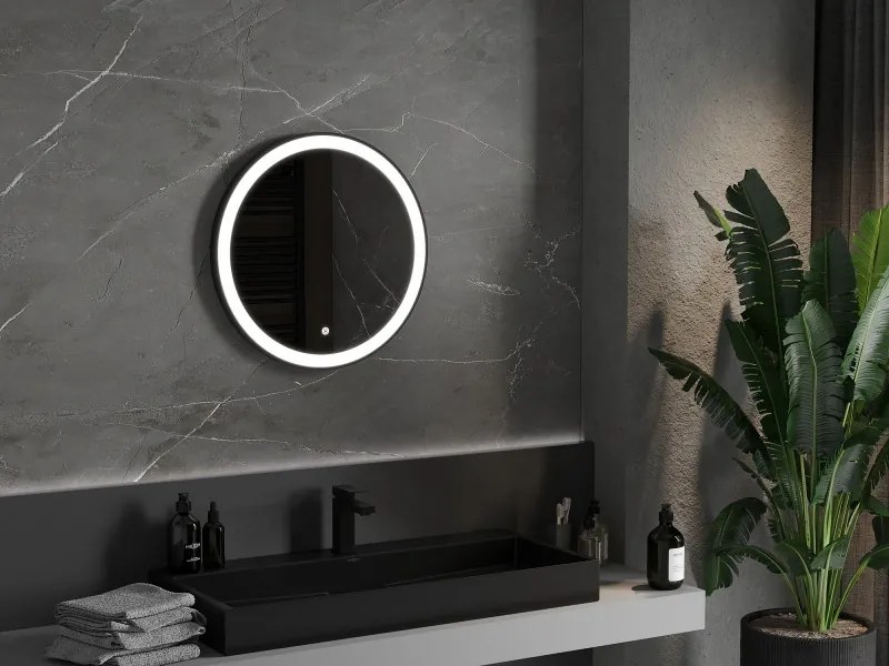 Mexen Esso oglindă de baie iluminată, rotundă 60 cm, LED 6000K, anti-aburire, ramă neagră - 9825-060-060-611-70