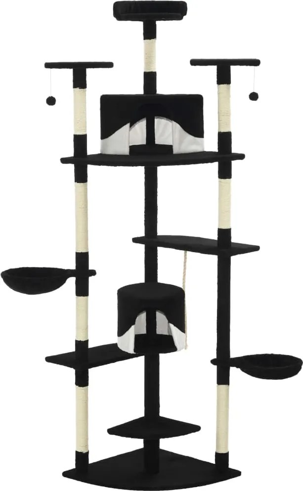 vidaXL Ansamblu pisici, stâlpi din funie de sisal 203 cm Negru și alb