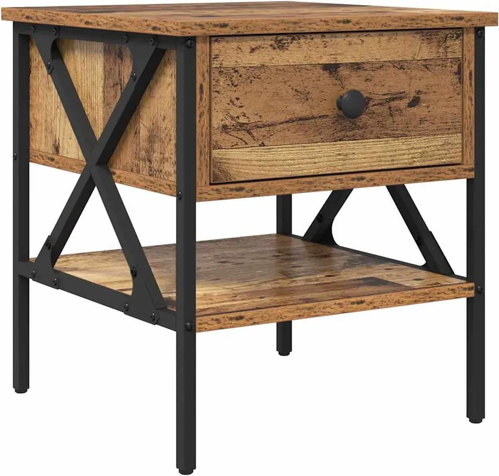 vidaXL Cabinet de Noptieră cu sertar Lemn vechi 40 x 42 x 45 cm