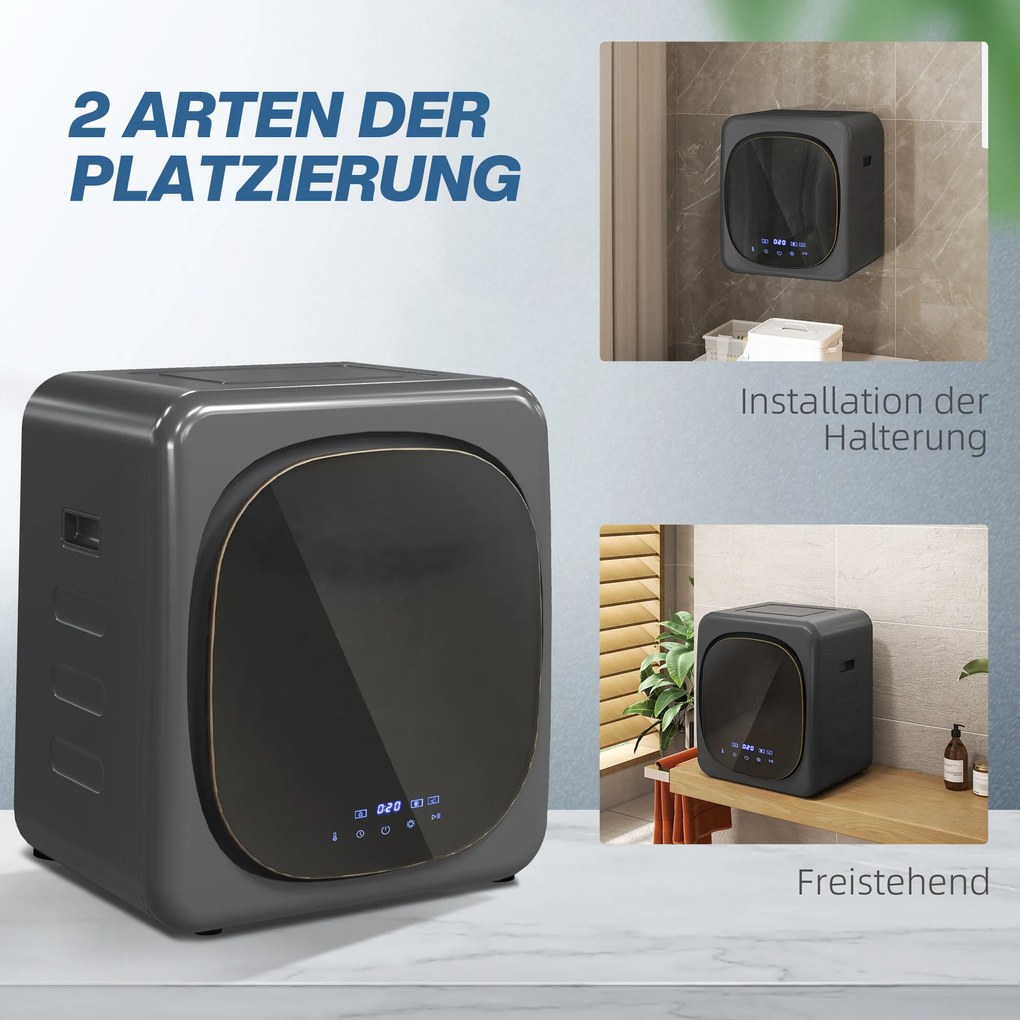 HOMCOM Uscător de rufe cu dezinfecție UV, design compact, capacitate de 4 kg, oțel inoxidabil, Gri | Aosom Romania