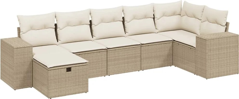 vidaXL Set canapele de grădină, 7 piese, cu perne, bej, poliratan
