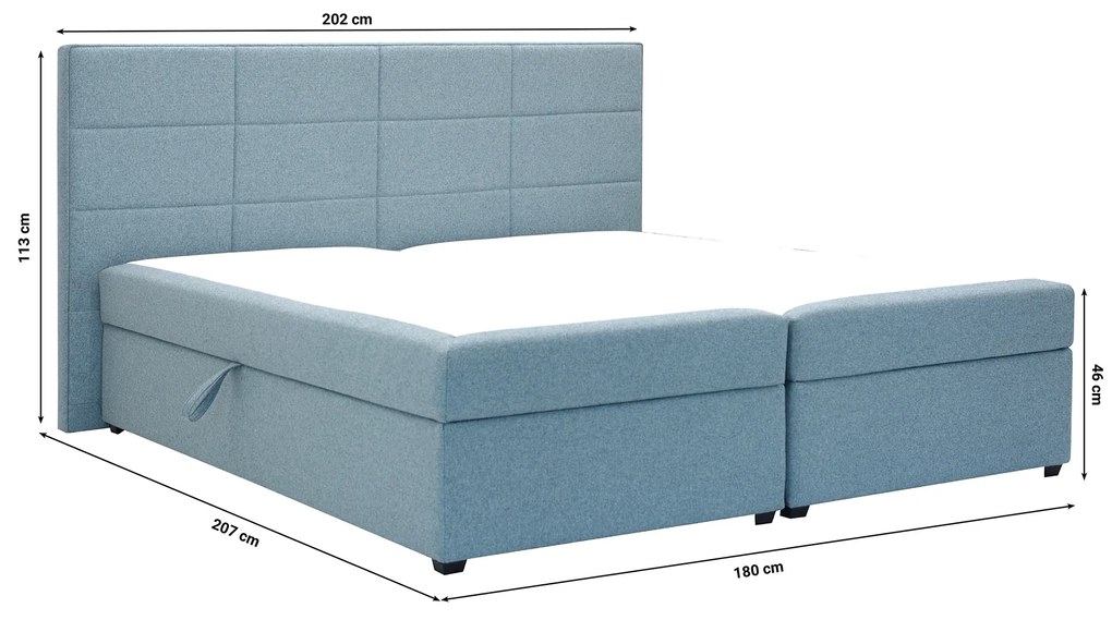 Pat matrimonial Boxspring 180 cm Revenant (albastru) (cu somieră și saltea) (cu sp. depozitare). 1098562