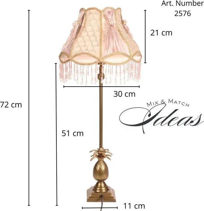 Bază pentru lampă de masă din aluminiu, auriu, cu picior înalt și ananas sculptat, bază pătrată, finisaj antichizat, 56 x 11 cm, „Lutèce”