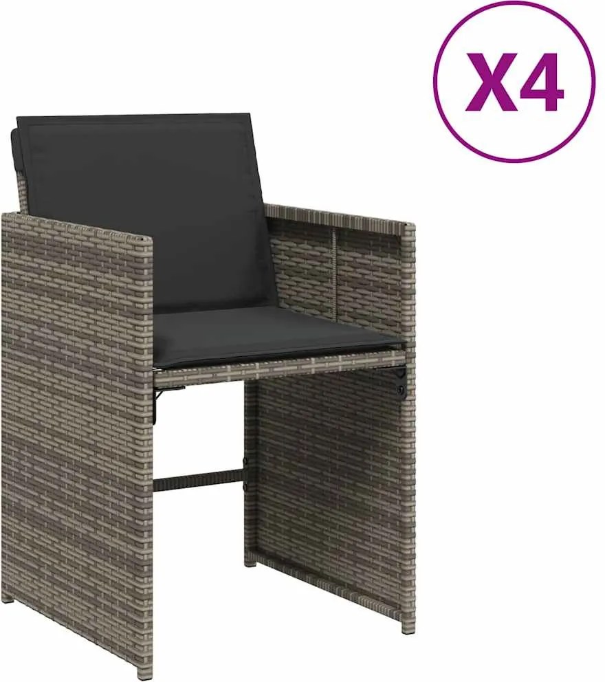 vidaXL Scaune de grădină cu perne, 4 buc., gri, poliratan