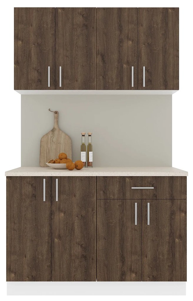 Set Bucatarie Karo V2, Stejar Bronz/Alb, Blat Thermo 28 mm, L 120 cm