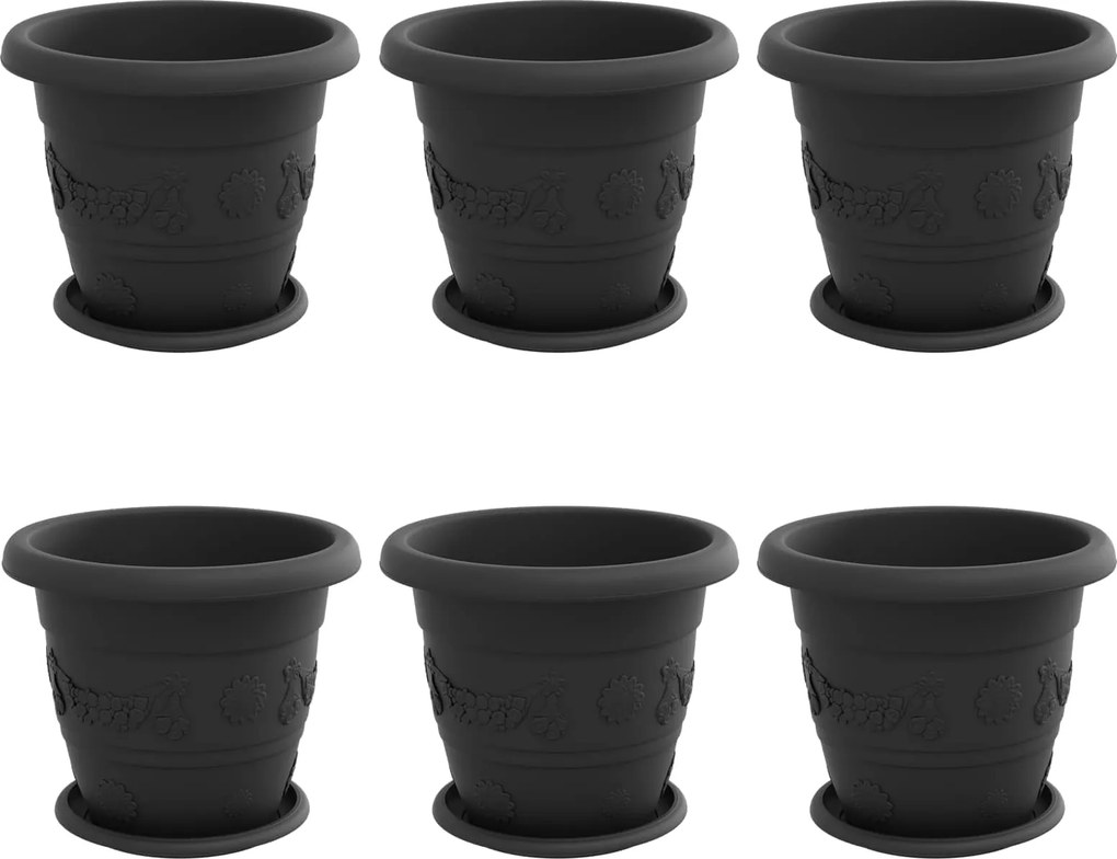 vidaXL Ghivece pentru plante 6 pcs Negru Ø 26 x 21.5 cm Plastic