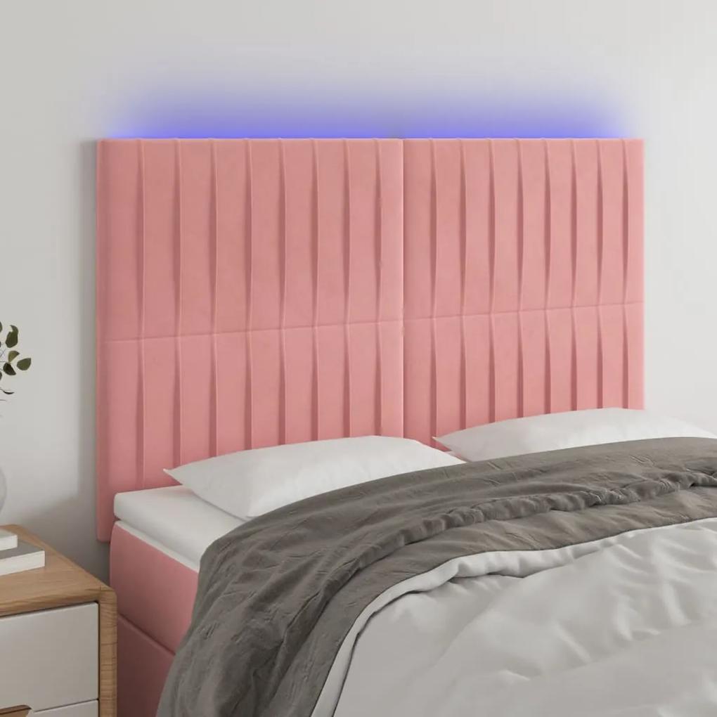 3122715 vidaXL Tăblie de pat cu LED, roz, 144x5x118/128 cm, catifea