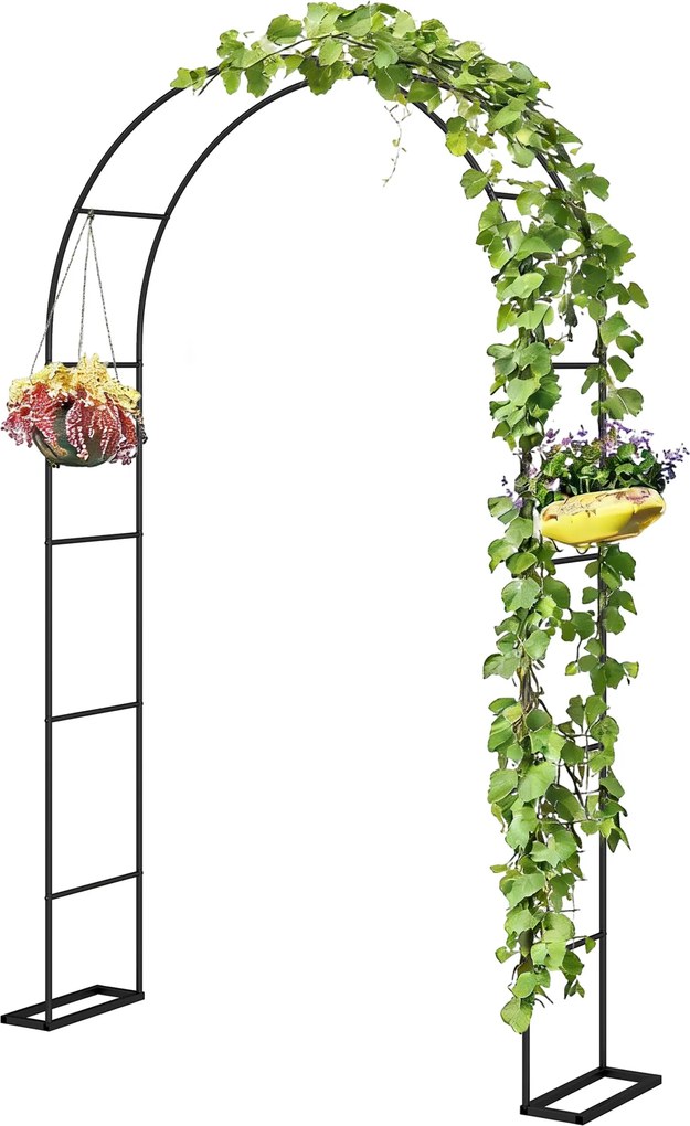 Outsunny Arc de grădină cu 2 baze pentru plante cățărătoare Trandafiri Viță-de-vie, Arc pentru nuntă, 145x39x237cm, Negru | Aosom Romania