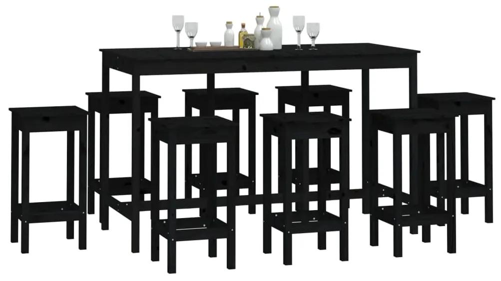 Set mobilier de bar, 9 piese, negru, lemn masiv de pin