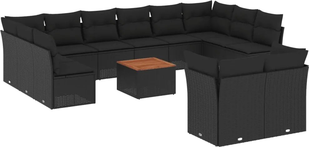 vidaXL Set mobilier de grădină cu perne, 13 piese, negru, poliratan